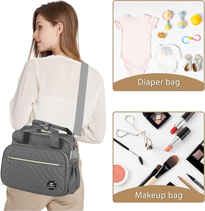 Crossbody Small Diaper Bag, Cute Mini Baby Diaper Tote Bags with Insulated Pockets for Traveling Outdoor Parent,Gray-CubbioJoy