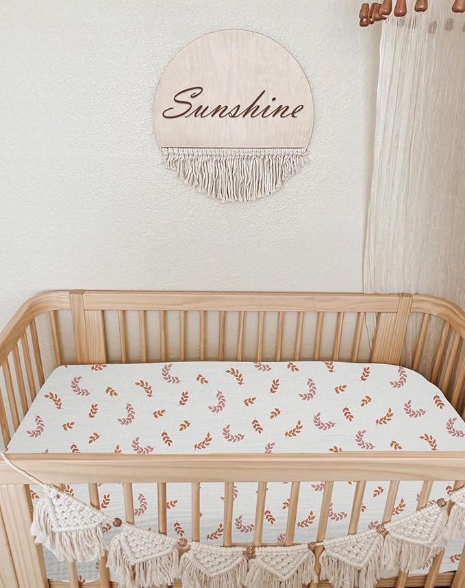 Bassinet Sheet for Baby Boy and Girl, Fitted Sheets for Rectangle, Oval, Hourglass Bassinet Mattress, Muslin Moses Basket Sheets with Neutral Style (Leaf)-CubbioJoy