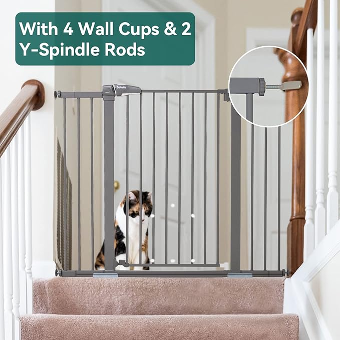 BABELIO 36 Inch Tall Metal Baby Gate, 29-48" Auto Close Pressure Mounted Dog Gate, Gray-CubbioJoy