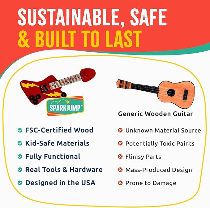 DIY Wood Building Kits, STEM Woodworking Kit for Kids, Creative Fun Craft Projects, Great Gift for Boys & Girls (Wooden Guitar, 1-Pack)-CubbioJoy