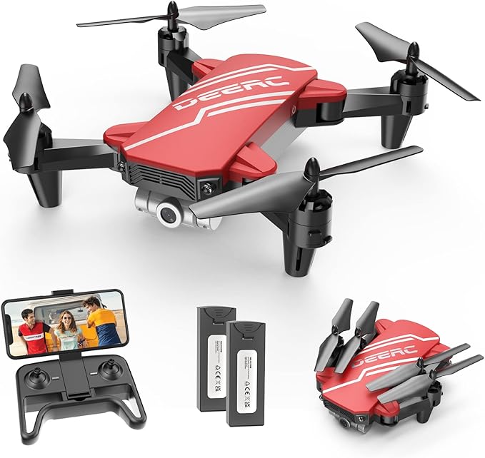 DEERC D20 Mini Drone for Kids with 720P HD FPV Camera Remote Control Toys Gifts for Boys Girls with Altitude Hold, Headless Mode, One Key Start Speed Adjustment, 3D Flips 2 Batteries, Red-CubbioJoy