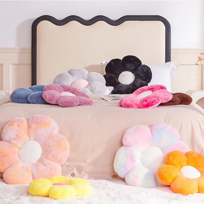 Brown Flower Pillow, 17.7" Flower Shaped Plush Decorative Throw Pillow for Bed-CubbioJoy