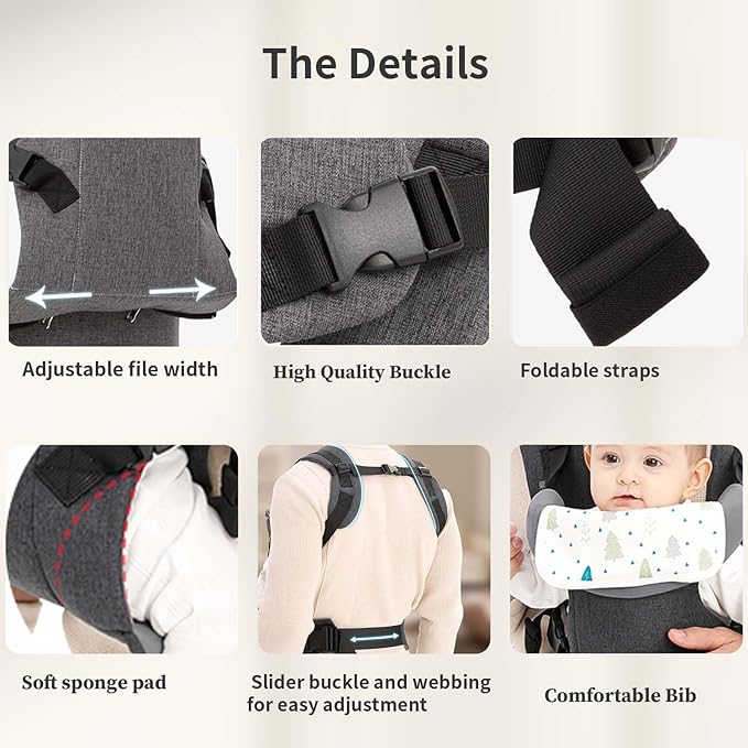 Baby Sling Carrier,4-in-1 Ergonomic Baby Backpack Front Carrier,Newborn to Toddler Wrap Lightweight Adjustable Baby Sling,Grey-CubbioJoy