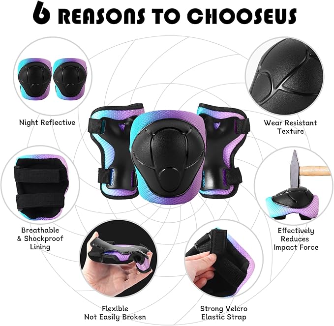 Adjustable Kids Bike Helmet with Knee & Elbow Pads Set, Color Gradient Design for Boys and Girls Aged 3-14+, for Skateboarding, Scooter, Roller & Inline Skating, Longboard-CubbioJoy