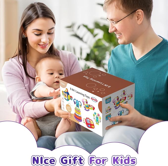 5 in 1 Baby Toy for 12 18 Month, Learning Toys for Babies 12-18 Months, Baby Busy Cube, Stacking&Sensory, Pull String&Piano Xylophone Toy, Birthday Gift for 12+ Month-CubbioJoy