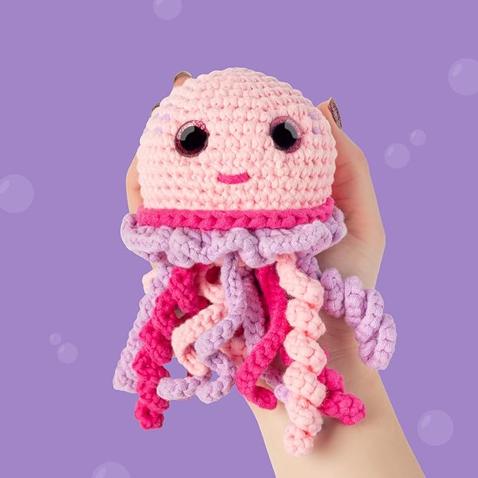 Cookie Box Crochet Kit for Beginners - Learn to Craft Amigurumi Stuffed Animals - Knitting Gift for Kids and Adults - Beginner-Friendly Yarn - Stitch-by-Stitch Video Tutorial - Jellyfish Jenny-CubbioJoy
