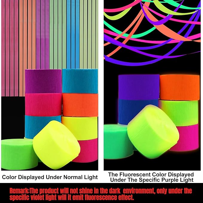 600feet Crepe Paper Streamers,6 Rolls Blacklight Party Streamer Decorations in 6 Colors for Neon Party,Wedding, Birthday, Glow Party Supplies…-CubbioJoy