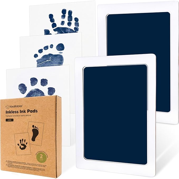 2-Pack Inkless Baby Hand and Footprint Kit - Mess Free Ink Pad for Newborn Keepsake, Dog Nose & Paw Print Kit, Clean Touch Ink Pad for Baby Hand & Footprints, Ideal New Mom Gifts (Navy, L)-CubbioJoy