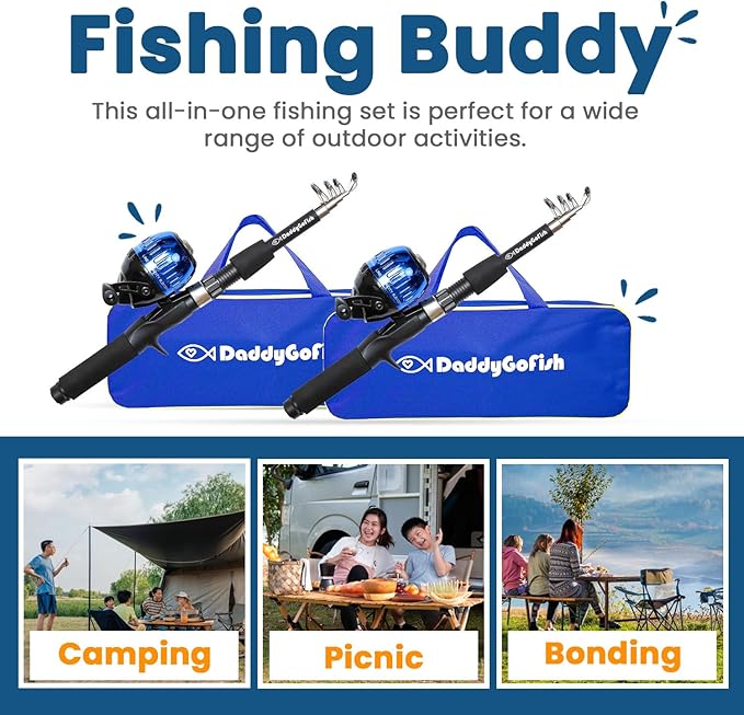 DaddyGoFish Kids Fishing Pole - Rod Reel Combo Tackle Box Starter Set - First Year Small Dock Gear Kit for Boys Girls Toddler Youth Age Beginner Little Children Junior Anglers Older Kids-CubbioJoy