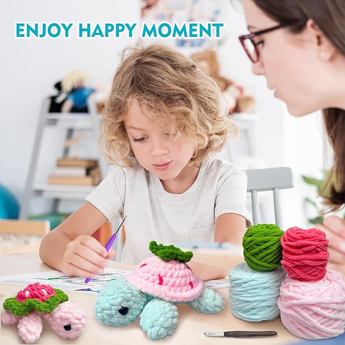 Crochet Kit for Beginners,Crochet Starter Kit with Step-by-Step Video Tutorials,DIY Crochet Animal Kits for Adults Kids,Complete Kit Included(2PCS Turtle)-CubbioJoy