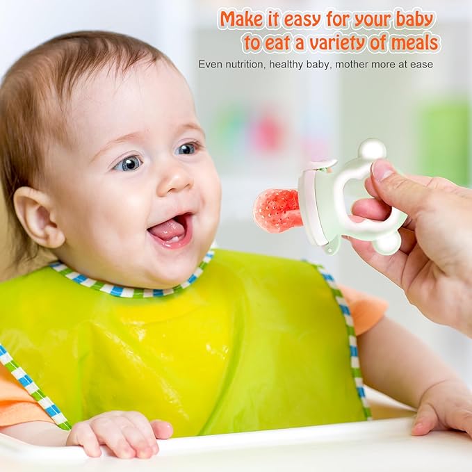 Baby Fruit Food Feeder - Silicone Nibble Tray Combo - Breastmilk Popsicle Mold for Cooling Relief, BPA Free Mesh Feeder for Infant Self Feeding (Monkey Mint + Pineapple)-CubbioJoy