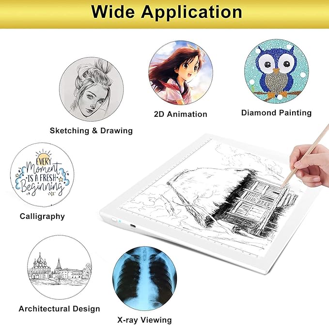 A4 Wireless Battery Powered Light Pad with Bag, TOHETO Tracing Light Box Dimmable Brightness Rechargeable LED Light Board Portable Cordless Copy Board for Drawing Sketching X-ray Viewing (White)-CubbioJoy