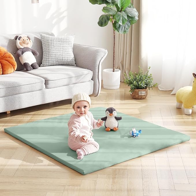 Baby Play Mat 48"x48" – Thick, Non-Slip Foam Mat for Babies and Toddlers. Foldable, Scrubbable, Odorless, and Soft, Ideal for Playpens, Crawling, and Indoor Playtime-Green-CubbioJoy