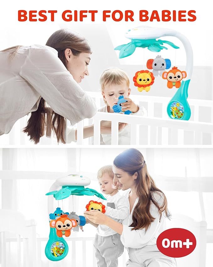 KiddoLab Baby Crib Mobile with Relaxing Music. Includes Ceiling Light Projector with Stars, Animals. Musical Crib Mobile with Timer. Nursery Toys for Babies Ages 0 and Older (New 2025 Model)-CubbioJoy