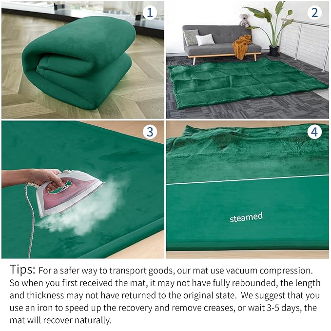 Baby Play Mat for Floor,1.3" Thick Elasti-Foam 74×50 Playpen Mat for Toddlers Infant kids,Water-Repellent Soft Coral Velvet for Tummy Time, Non-Slip Backing for Crawling,Tatami Style(Dark Green)-CubbioJoy