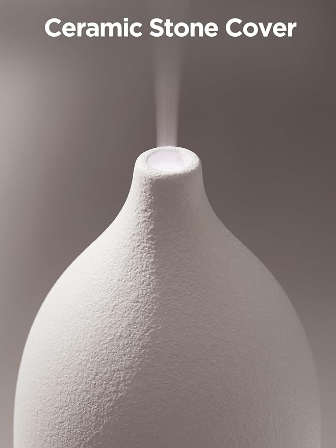 InnoGear Oil Diffuser, 150ML Ceramic Diffuser for Essential Oils Handcrafted Aromatherapy Diffuser Ultrasonic Cool Mist Humidifier with 2 Mist Modes Waterless Auto Off for Room Office, White Base-CubbioJoy