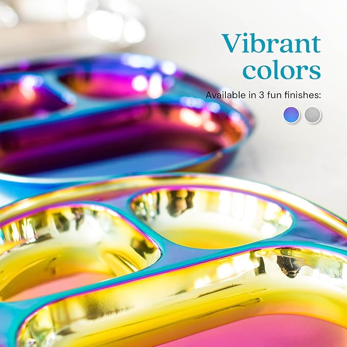 Ahimsa Stainless Steel Kids Plates - Divided Toddler Plates, Pediatrician Designed, Non Toxic Toddler Plate, BPA Free & Dishwasher Safe (Blue Single)-CubbioJoy