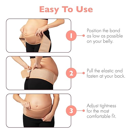 AZMED Maternity Belt Back Support - Adjustable Abdominal Binder for Pregnancy - Belly Band for Pelvic, Waist & Lower Back Comfort - Fits Up to 46 Inches - Beige-CubbioJoy