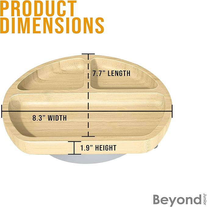 Abiie Octopod Bamboo Dish - Kids Plates for 4 months and up, 3-Compartment Baby Plates with Suction, Triangle Bamboo Baby Plate, Mess-Free Toddler Suction Plates, Baby Feeding Supplies, 8.3x1.9x7.7 in-CubbioJoy