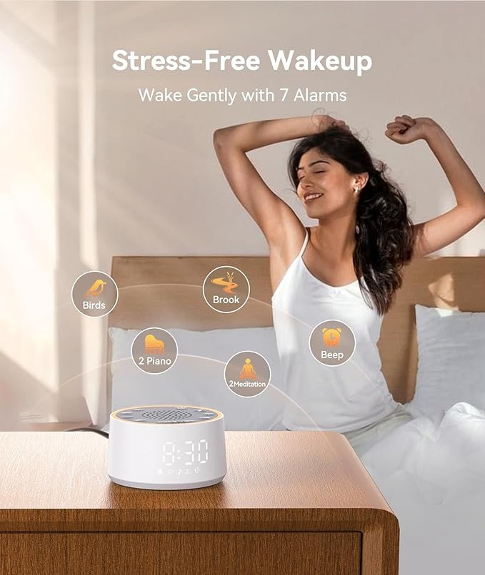 Dreamegg Sound Machine with Nursery Lamp - Sound Machine Baby, Soothing Sounds, Timer, Memory Function, 10 Colour Night Light, White Noise Machine Alarm Clock for Newborn Baby Registry Gift, White-CubbioJoy