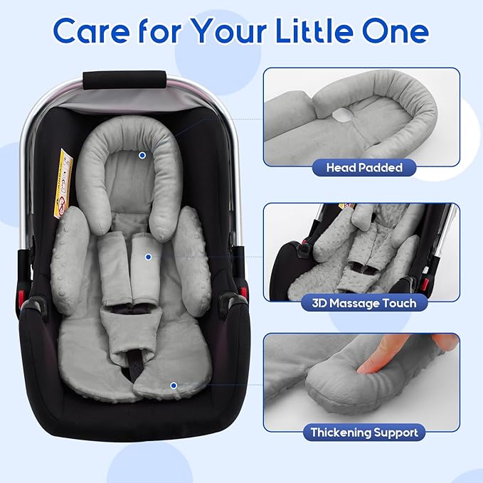 Baby Car Seat Head Support for Doona Stroller, Thickened Infant Carseat Head Support with 3 Strap Covers, Reversible Car Seat Insert for Newborn, Baby Car Seat Cushion with Filled Natural Cotton-CubbioJoy