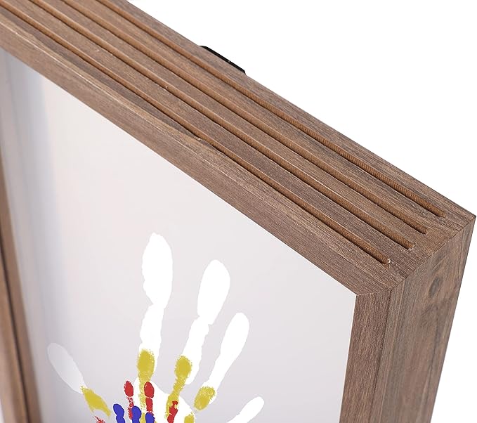 CHERRY CHEERS Family Handprint Kit with Light, Handprint Keepsake Frame, Wooden Led Light, Easy Install, No Need Screw etc, Non-Toxic Paints (Brown)-CubbioJoy