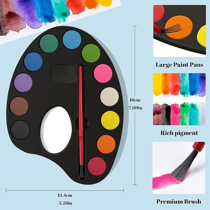 24 Pack Watercolor Paint Set Bulk, with 12 Vibrant Colors and 24 Brushes, Washable Water Color Paint Sets for Kids and Adults, Ideal Gift for Art Party Favors, School Classroom Supplies-CubbioJoy