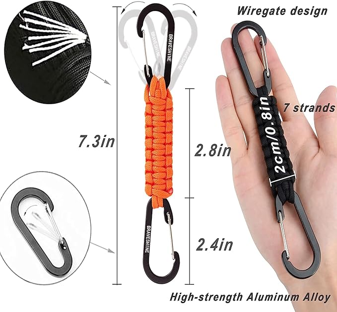 BRAVESHINE Paracord Keychain Carabiner Clip, D Ring Lanyard Hanger Stroller Hook for Water Bottle, Key, Backpacks, Men, Women-CubbioJoy