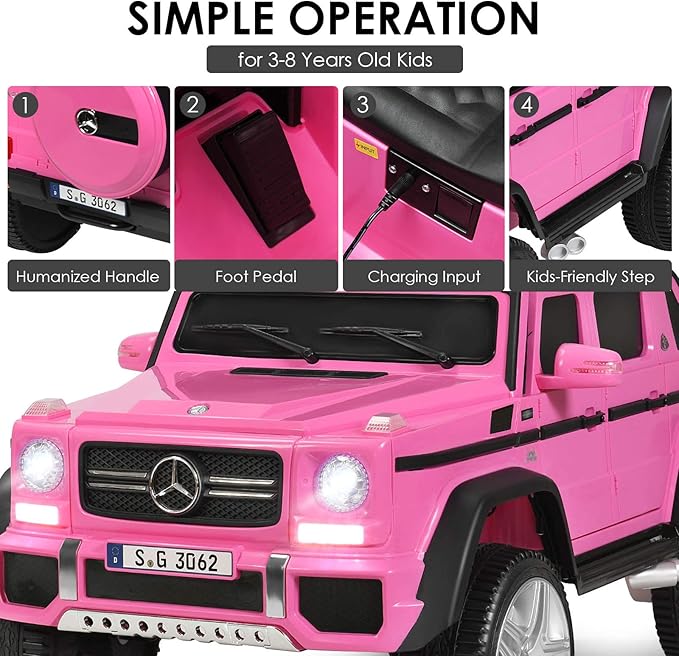 Costzon Ride on Car, Licensed Mercedes-Benz Maybach, 12V Battery Powered Vehicle Toy w/ 2 Motors, Remote Control, 3 Speeds, Lights, Horn, Music, Aux, Storage, Truck, Electric Car for Kids (Pink)-CubbioJoy