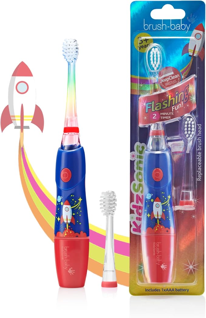 B07YVKSLHYBrush‑Baby - KidzSonic Rocket Kids Electric Toothbrush for Ages 3+ with Disco LED Lights, Gentle Sonic Vibrations, 2-Minute Smart Timer & 30‑Second Pulse Reminders – AAA Battery Included-CubbioJoy