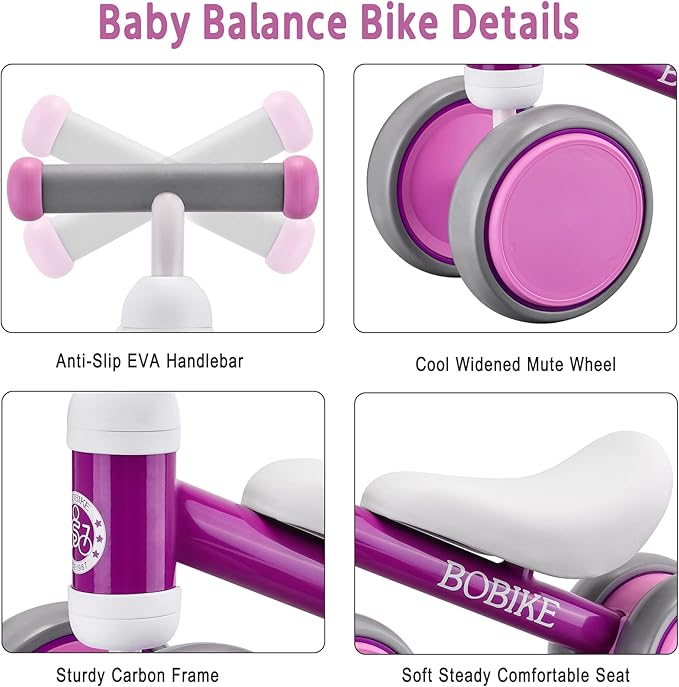 Baby Balance Bike Toys for 12-36 Months Kids Toy Boy and Girls Gifts Toddler Best First Birthday Gift Children Walker No Pedal Infant 4 Wheels Bicycle (Classic, Purple)-CubbioJoy
