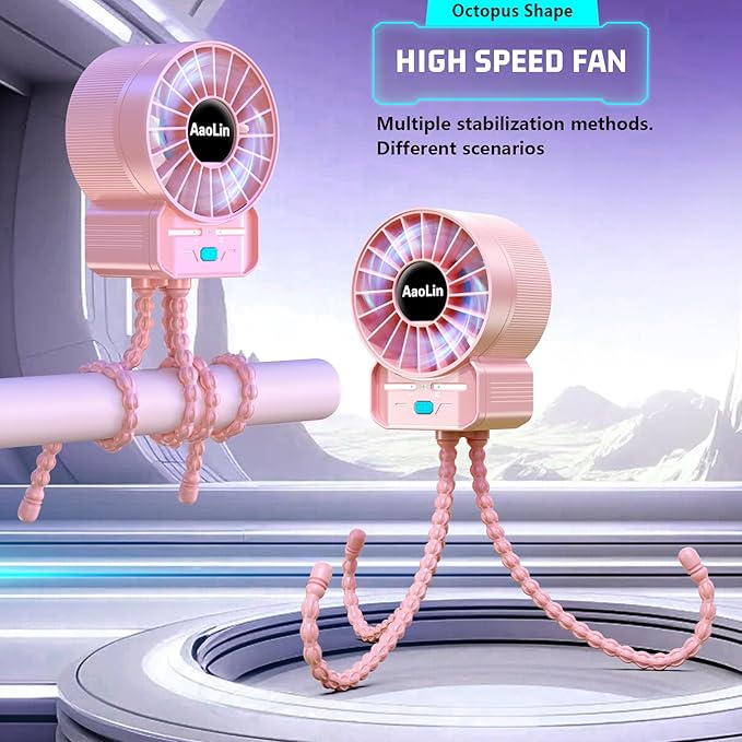 2 Pack Multifunctional Portable Stroller Fan 4 Speed 6600rpm High Speed Usb Rechargeable Personal Mini Handheld Fan Extended Tripod For Desktop Winding Kids Bed Treadmill Bike Golf Cart Outdoor Travel-CubbioJoy