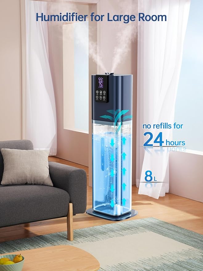8L Smart Humidifiers for Bedroom Large Room, 2.1Gal Cool Mist Top Fill Diffuser Ambient Light, App & Remote Control, 3 Mist Modes, Quiet Humidifier for Home Office Plant (Blue)-CubbioJoy