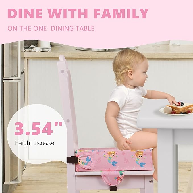 Booster Seat for Kitchen Chair with Adjustable Straps, Toddler Booster Seats for Dining Table Portable for Travel Camping Eating, Booster Cushion for Table for Baby Child Infant Kid Boy Girl-CubbioJoy