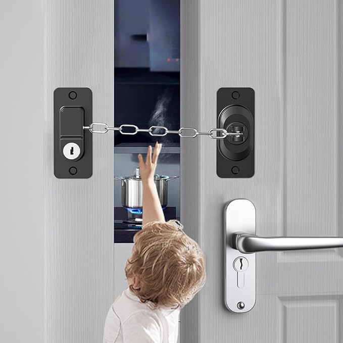 Child Proof Door Lock (2 Pack), Door Locks for Kids safety & Cat Door Latch, for Fridge Lock, Cabinet Locks, Window Locks and Baby Proofing, Strong non-marking Adhesive No Drilling (Black)-CubbioJoy