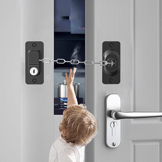 Child Proof Door Lock (2 Pack), Door Locks for Kids safety & Cat Door Latch, for Fridge Lock, Cabinet Locks, Window Locks and Baby Proofing, Strong non-marking Adhesive No Drilling (Black)-CubbioJoy