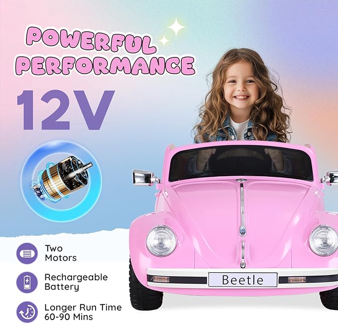 12V Kids Electric Car, Power Wheels with Remote Control, Ride on Car Toys with LED Light, 3 Speeds, Music, Pink-CubbioJoy