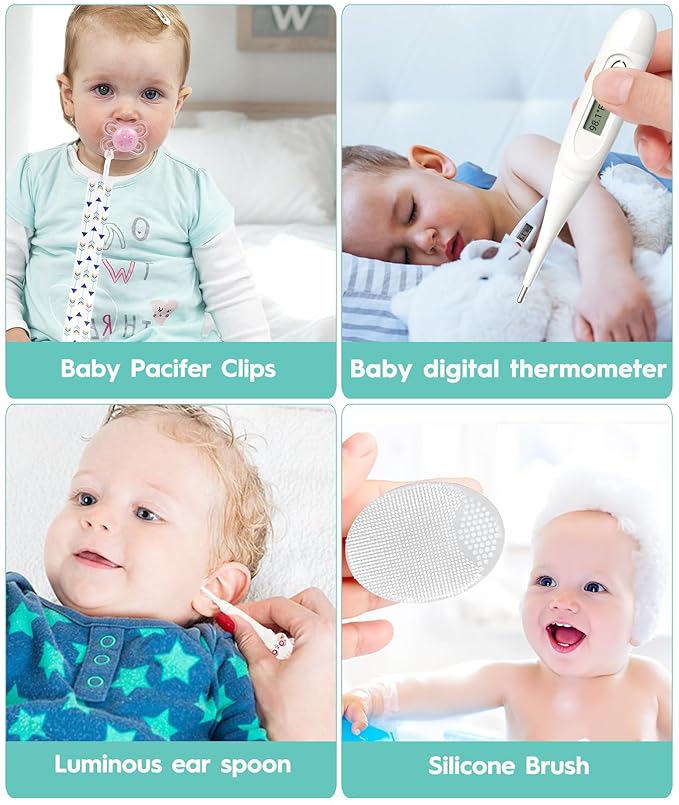 Baby Healthcare and Grooming Kit, Safety Newborn Nursery Baby Care Kit, with Hair Brush Comb, Nail Clipper, Thermometer, Pacifier Clip, Baby Registry Search, Baby Girl Boy Newborn Essentials-CubbioJoy