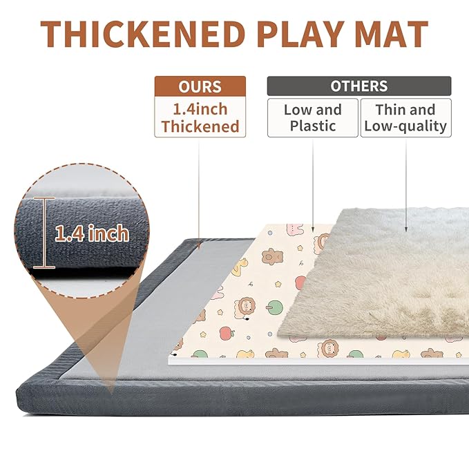 Baby Play Mat for Floor - 1.4" Thick Memory Foam Rug, 70"x59" Playpen Tummy Time Mat, Soft Velvet Nursery Rug, Large Padded Crawling Mats, Cushioned Pads for Playroom Toddlers, Infants, Yoga, Tatami-CubbioJoy