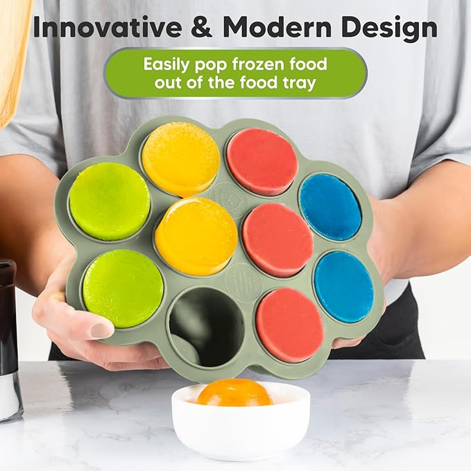 KeaBabies Silicone Food Freezer Trays with Lid, 2oz x 10 Pods Baby Food Storage Containers, Easy Puree Meal Prep, Breast Milk Silicone Freezer Molds, Dishwasher, Microwave Safe, BPA-Free (Sage)-CubbioJoy