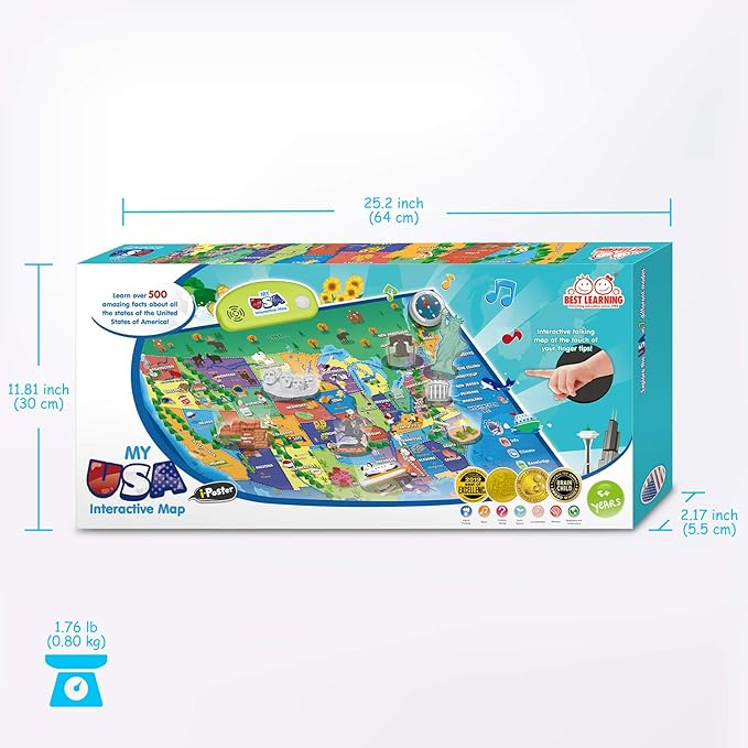 BEST LEARNING i-Poster My USA Interactive Map - Educational Talking Toy for Kids of Ages 5 to 12 Years Old-CubbioJoy