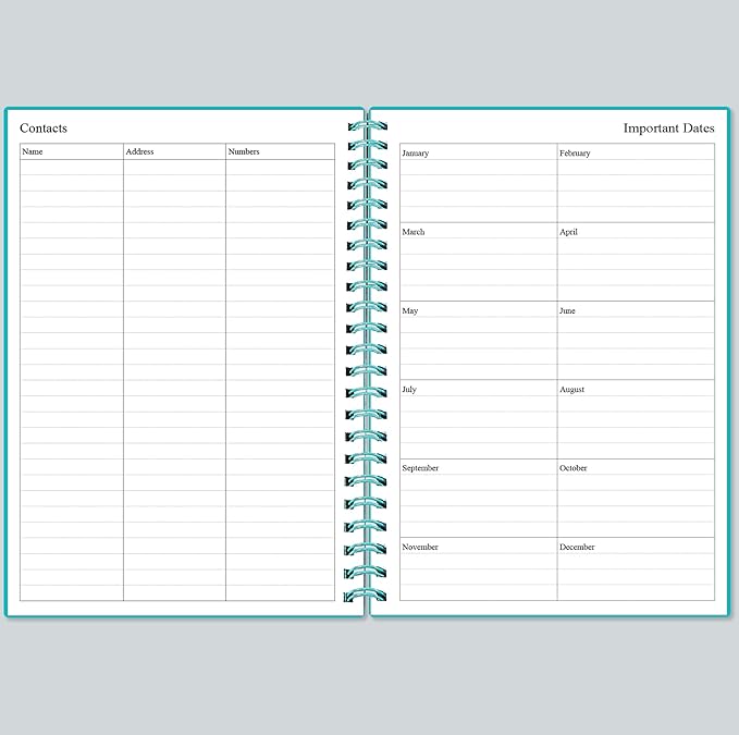 Daily Planner Undated - A5 To Do List Notebook Hourly Schedules, Spiral Appointment Planner for Women and Men, PVC Hardcover, Inner Pocket, Elastic Closure, 5.8" x 8.3", Teal-CubbioJoy