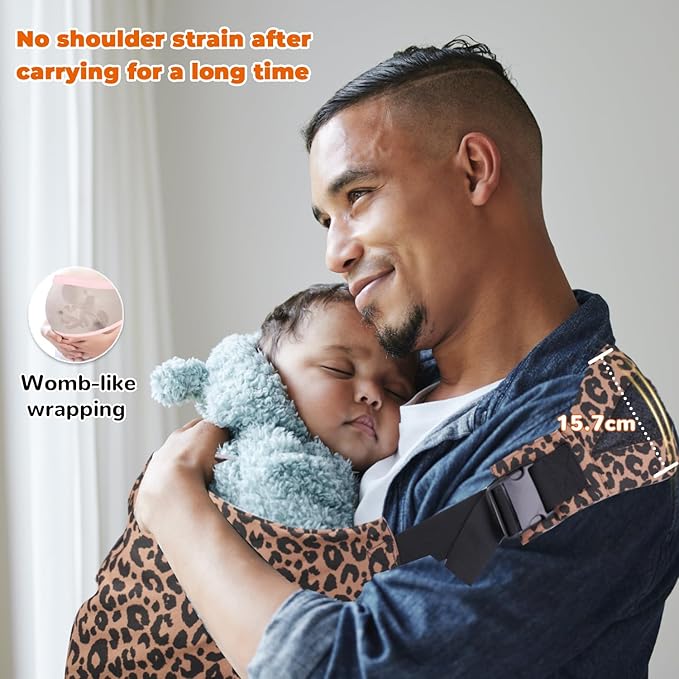 Baby Sling Carrier Adjustable Baby Sling 2025 Upgraded Toddler Sling Comfortable Baby Wrap Carriers Ergonomic-Designed, Travel Friendly Carrying 10-45 LbsLeopard-CubbioJoy