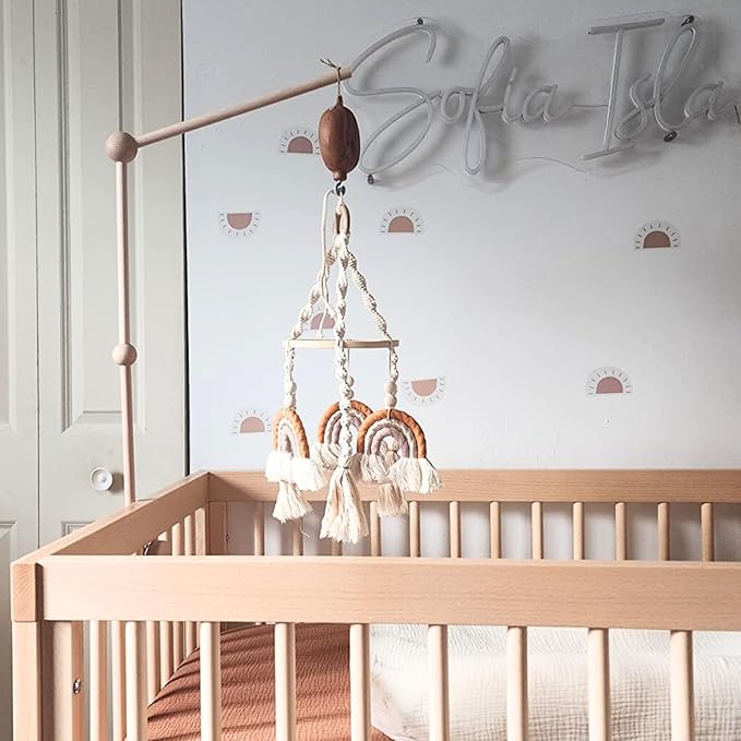 Crib Mobile Motor with Music Box, Baby Mobile for Crib with 12 Classic Lullabies & Rotating Function, Wooden Design Crib Mobile with Music-CubbioJoy