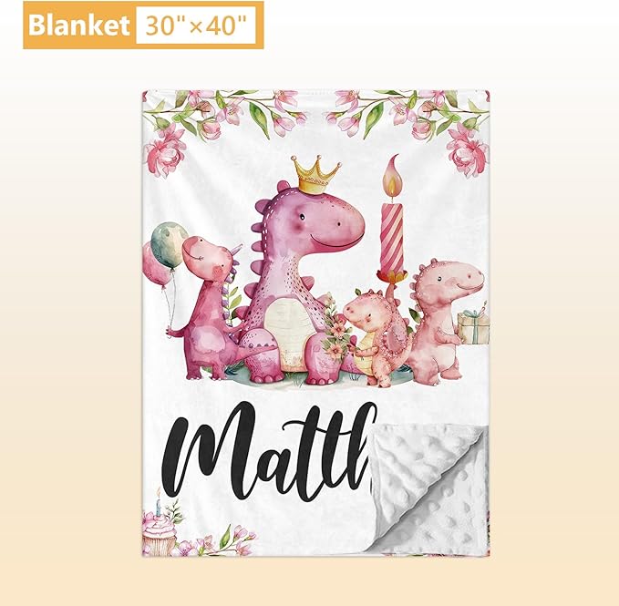 Custom Baby Crib Bedding Set - 5 Pcs Personalized Name Pink Dinosaurs Crib Set for Infants Toddlers Girls - Soft Double Layer Nursery Bedding Set - Customized Present for Birthday Baby Shower-CubbioJoy