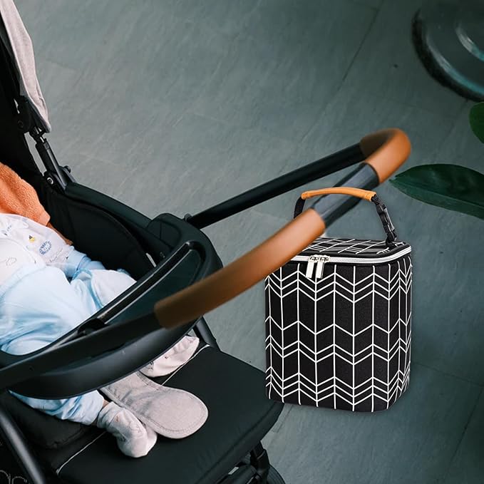 BreastMilk Cooler Bag with Ice Pack Fits 4 Baby Bottles Up to 9 Ounce, Baby Bottle Bag Fits for Nursing Mom Daycare, Black-CubbioJoy