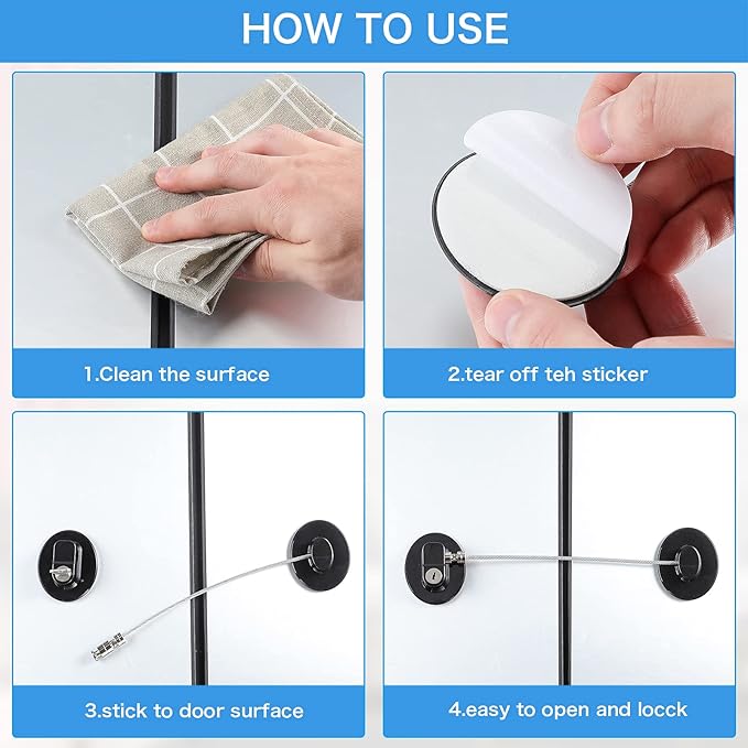 8 Pieces Refrigerator Locks for Children Adults with 10 Keys, Fridge Lock, Freezer Door Safety Cabinet Lock and Child Safety Cabinet Locks with Strong Adhesive (Black)-CubbioJoy