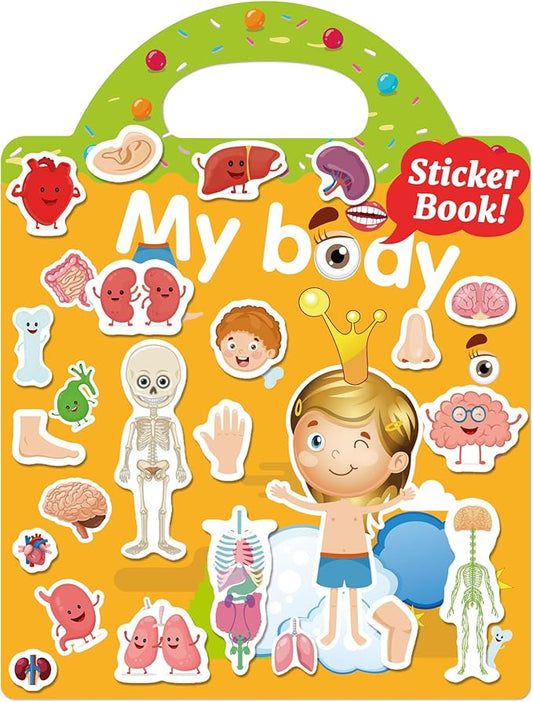 Benresive Reusable Sticker Book for Toddlers 2-4 Years, Fun Travel Stickers for Kids, Waterproof Sticker Books for Toddlers 1-3, Crafts Activities for Todddlers 1-3 2-4 3-5 - My Body-CubbioJoy