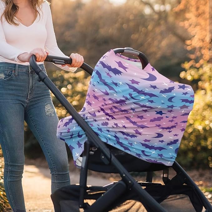 Binienty Halloween Bats Car Seat Cover Canopies for Baby Multi Use Cover Nusring Covers Stretchy Infants Stroller Cover/High Chair/Breastfeeding Cover-CubbioJoy