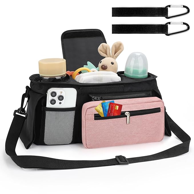 Accmor Universal Stroller Organizer with Insulated Cup Holder Detachable Phone Bag and Shoulder Strap,Stroller Bag Caddy Organizer Fits for Uppababy, Baby Jogger, Britax Strollers-CubbioJoy